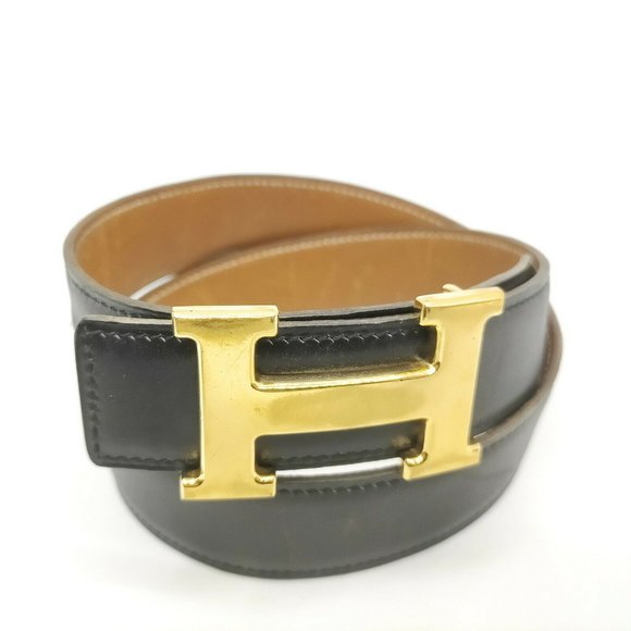 100% Authentic Hermes Belt Browns Black Leather
